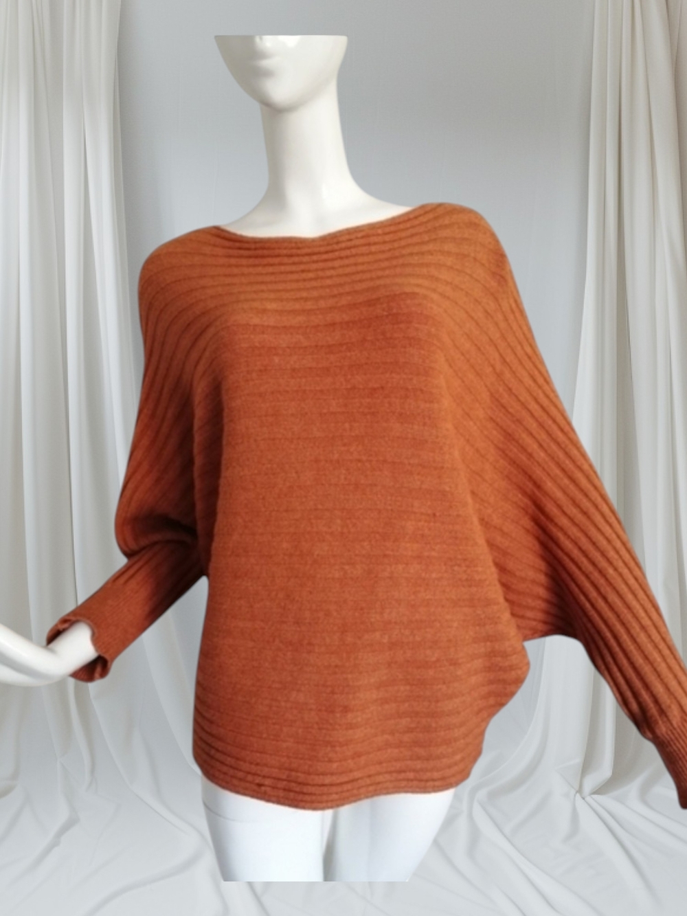 Oversized Off-the-Shoulder Sweater in Rust Orange